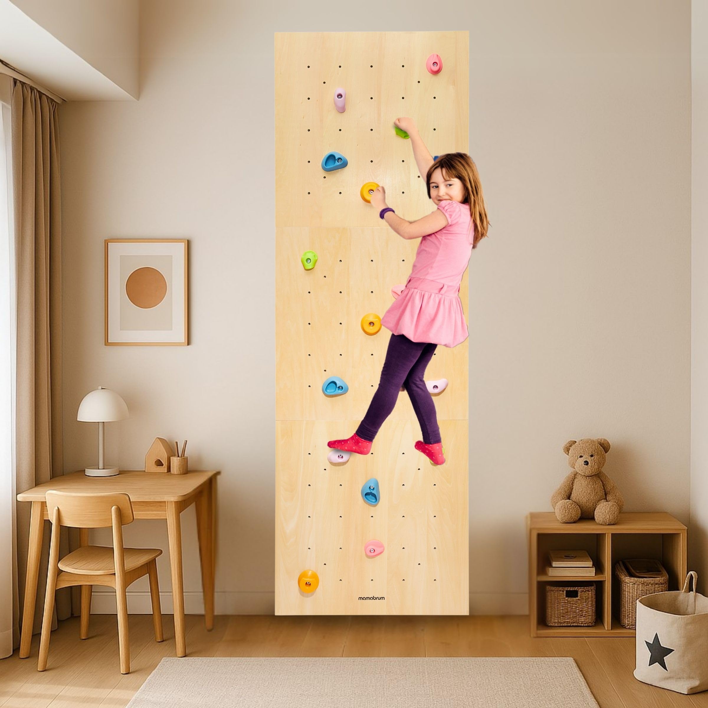 mamabrum-holzkletterwand-3-paneele-15-griffe-bis-100-kg image 2