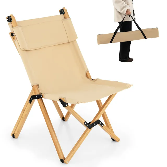 komfotteu-campingstuhl-bambus-klappbar-faltstuhl-verstellbar-bis-150-kg image 1