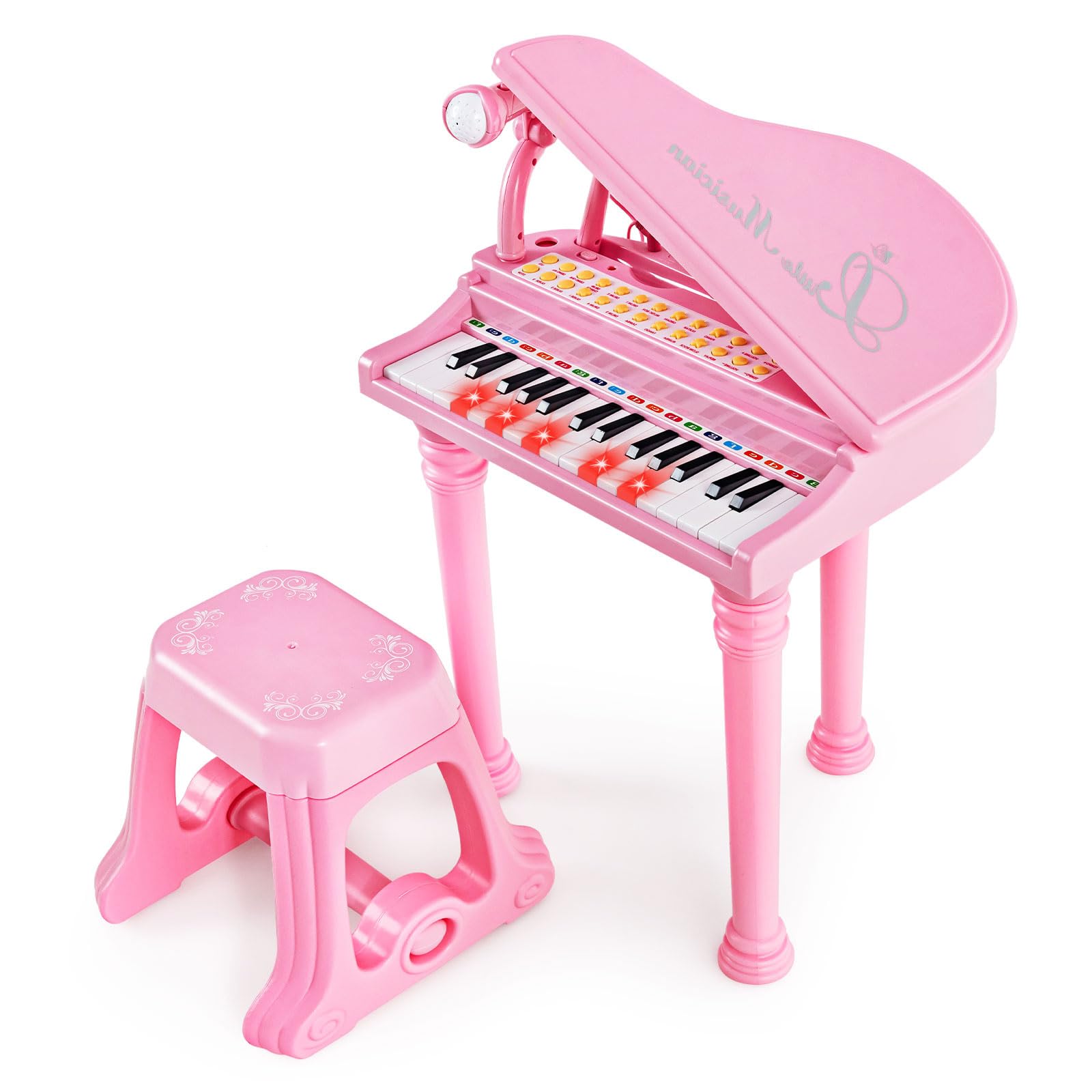 komfotteu-31-tasten-kinderklavier-set-mit-mikrofon-hocker-rosa image 1
