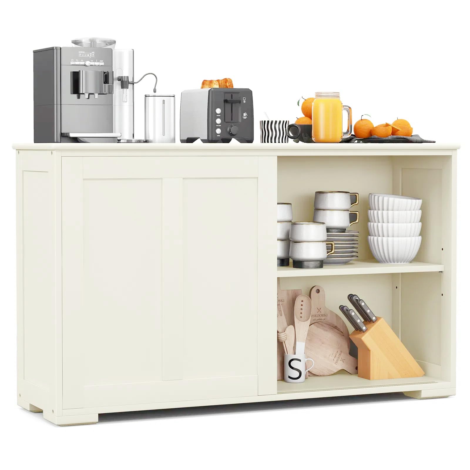 komfotteu-sideboard-beistellschrank-milchig-wei-107x33x60cm image 1