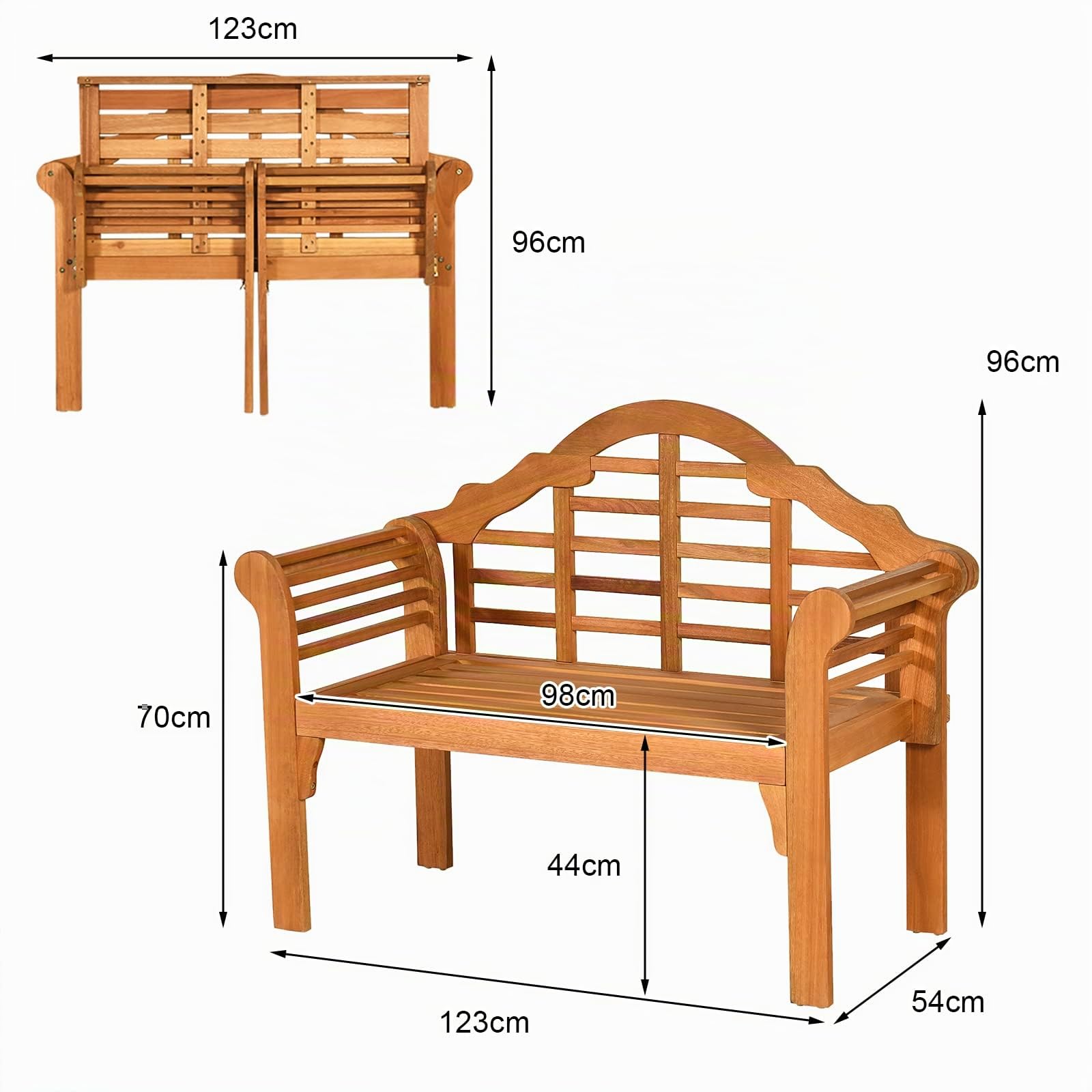 komfotteu-2-sitzer-gartenbank-klappbar-eukalyptus-123-cm-bis-360-kg image 3