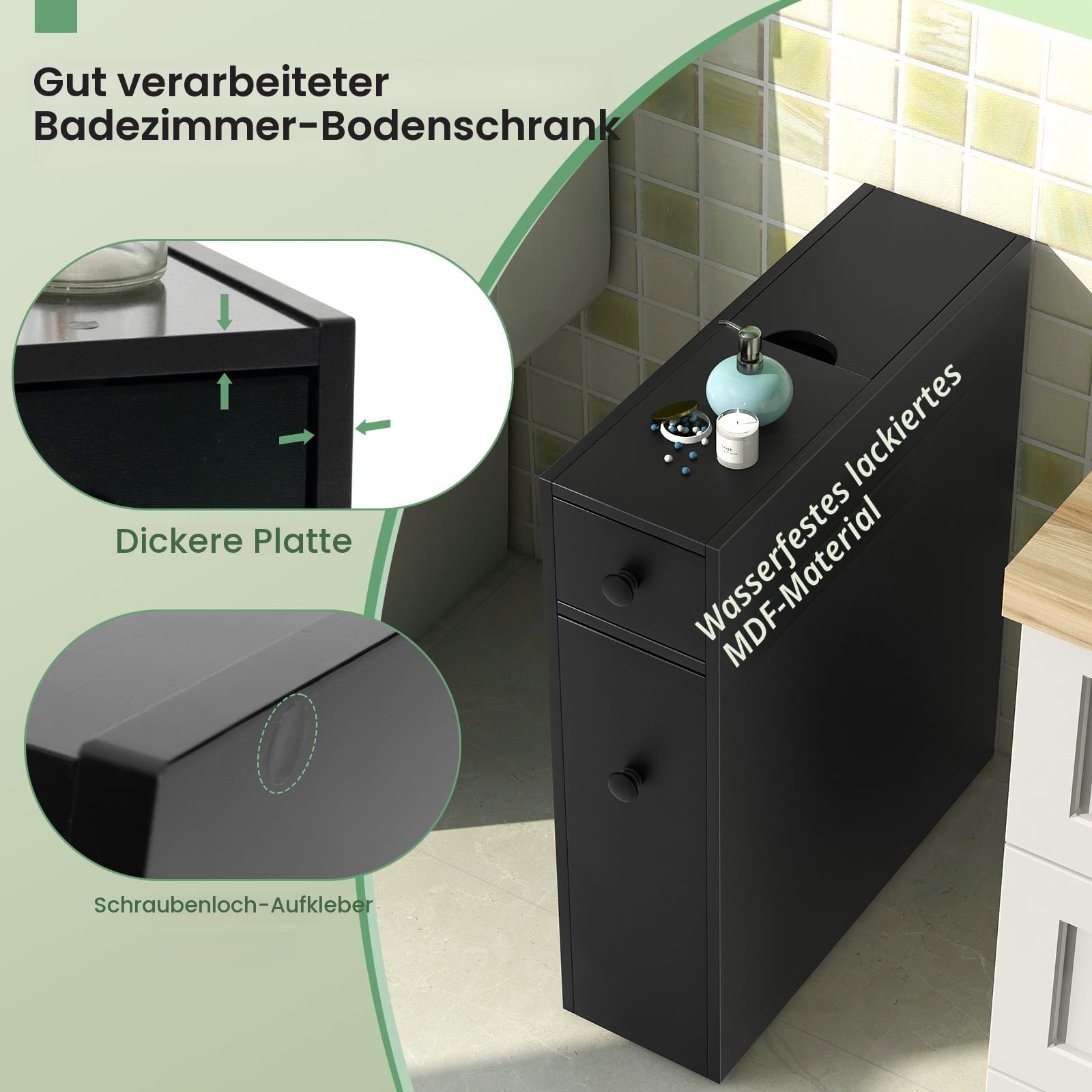 komfotteu-nischenschrank-nischenregal-holz-16x48x58-cm-schwarz-2-schubladen image 4
