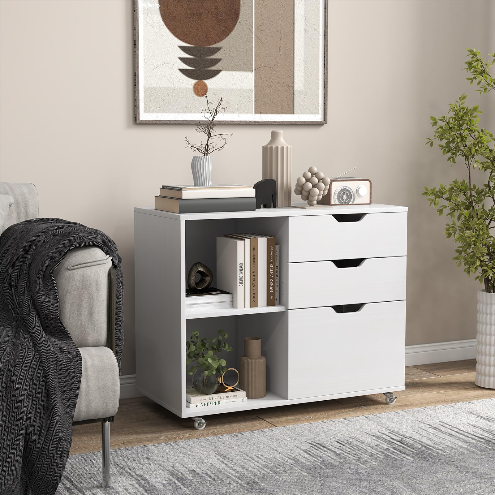 komfotteu-rollcontainer-3-schubladen-mit-regal-wei image 8