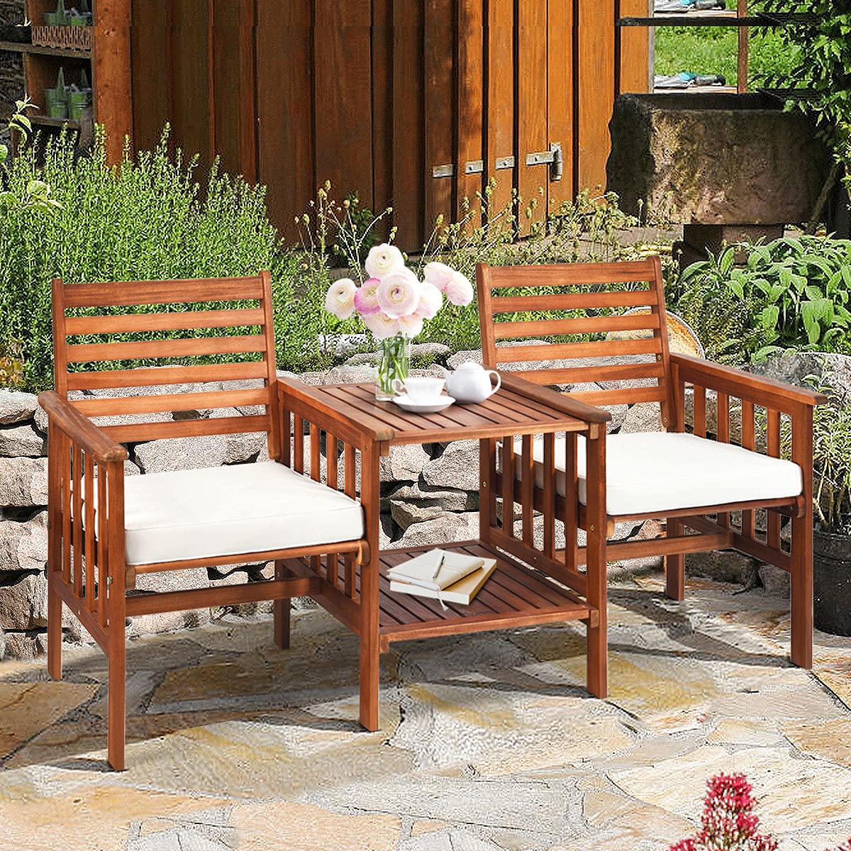 komfotteu-gartenm-bel-set-akazienholz-165x65x88-cm-wei-mit-tisch image 2