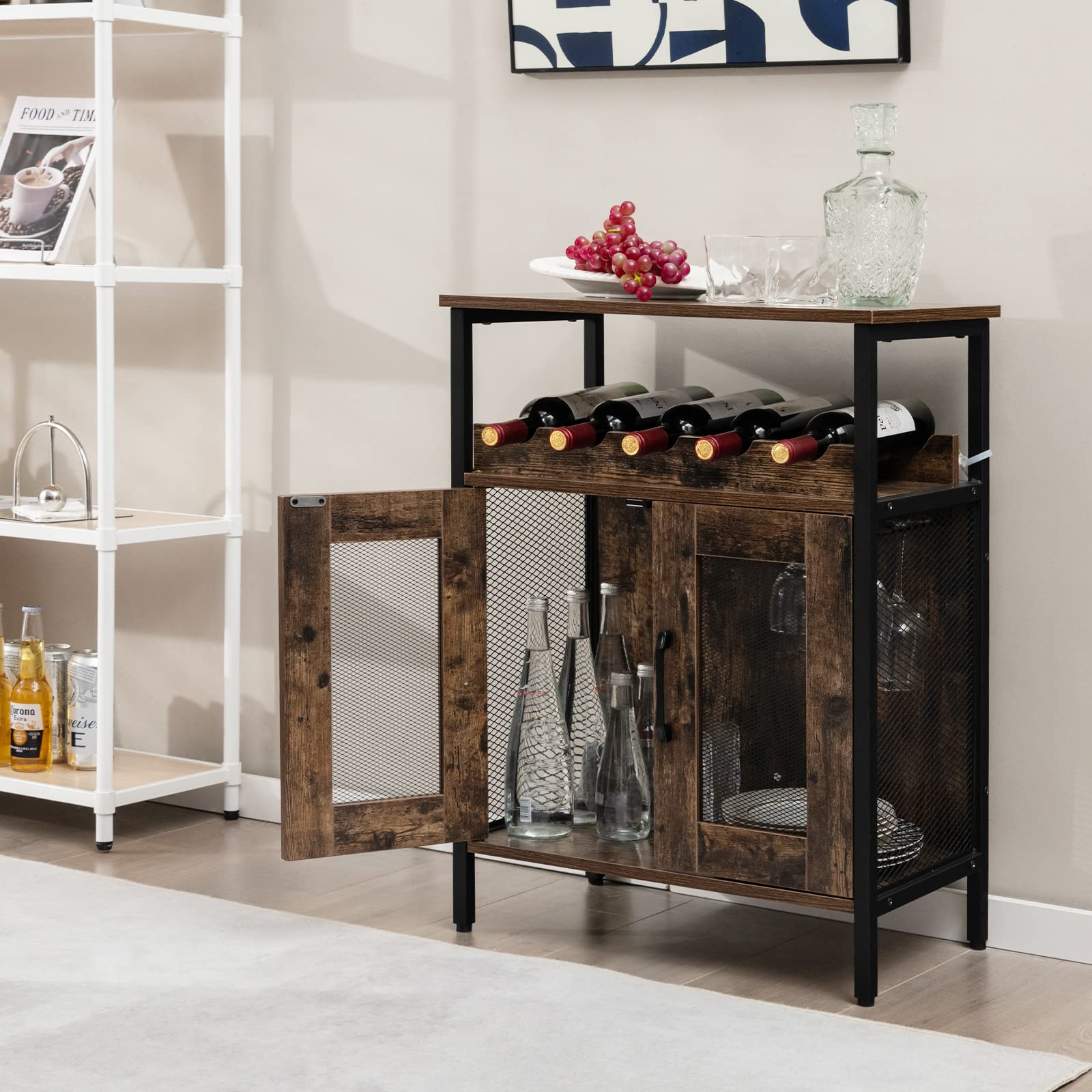 komfotteu-weinschrank-sideboard-vintage-60x34x79-cm-mit-weinregal-und-glashalter image 7