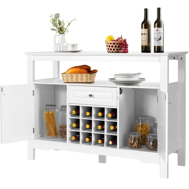 komfotteu-sideboard-k-chenschrank-116x40x82cm-wei-mit-weinregal image 1