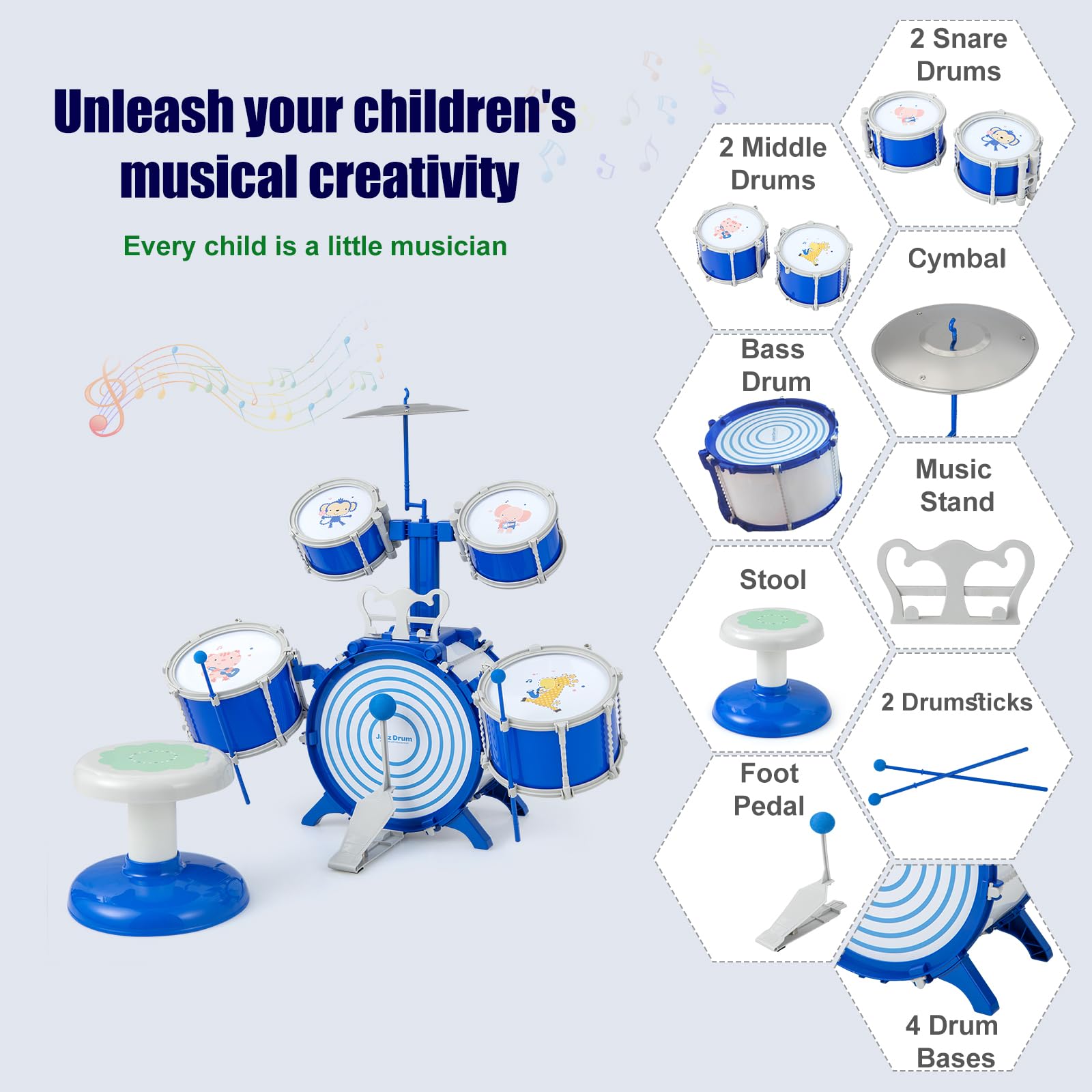 komfotteu-jazz-schlagzeug-f-r-kinder-ab-3-jahren-5-trommeln-mit-hocker-blau image 3