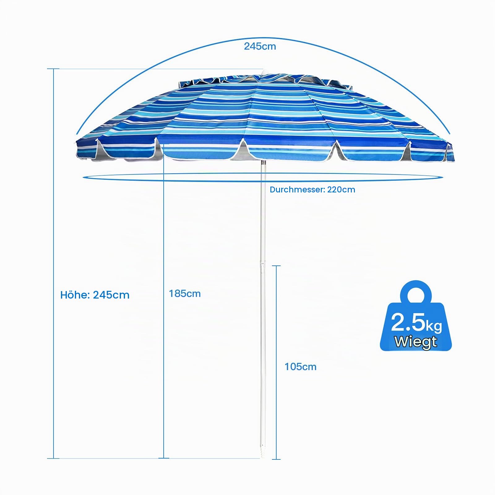 komfotteu-sonnenschirm-strand-243-cm-knickbar-mit-tragetasche image 5