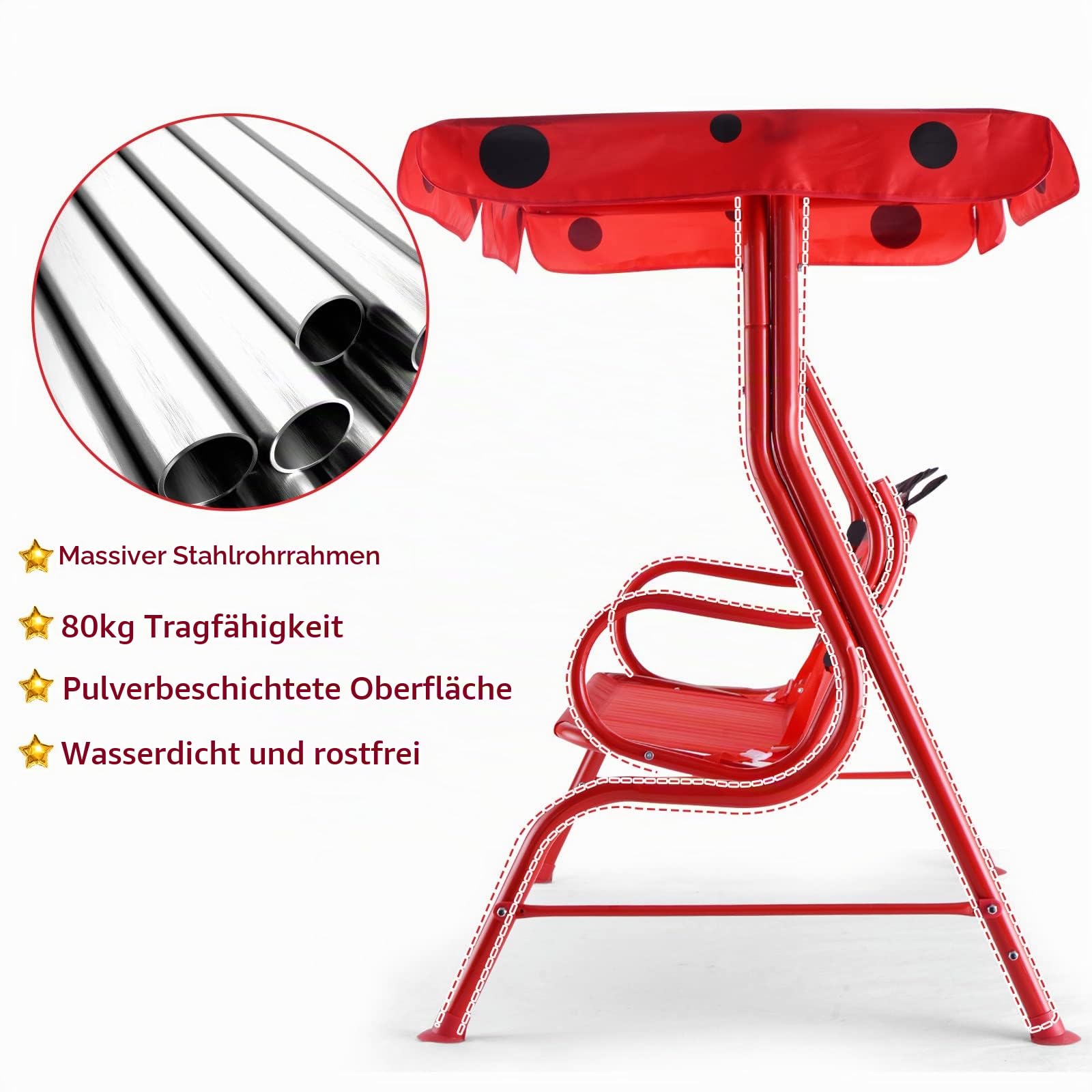 komfotteu-2-sitzer-hollywoodschaukel-kinderschaukel-mit-sonnendach-marienk-fer-r image 3