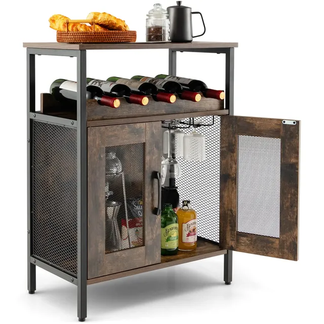 komfotteu-weinschrank-sideboard-vintage-60x34x79-cm-mit-weinregal-und-glashalter image 1