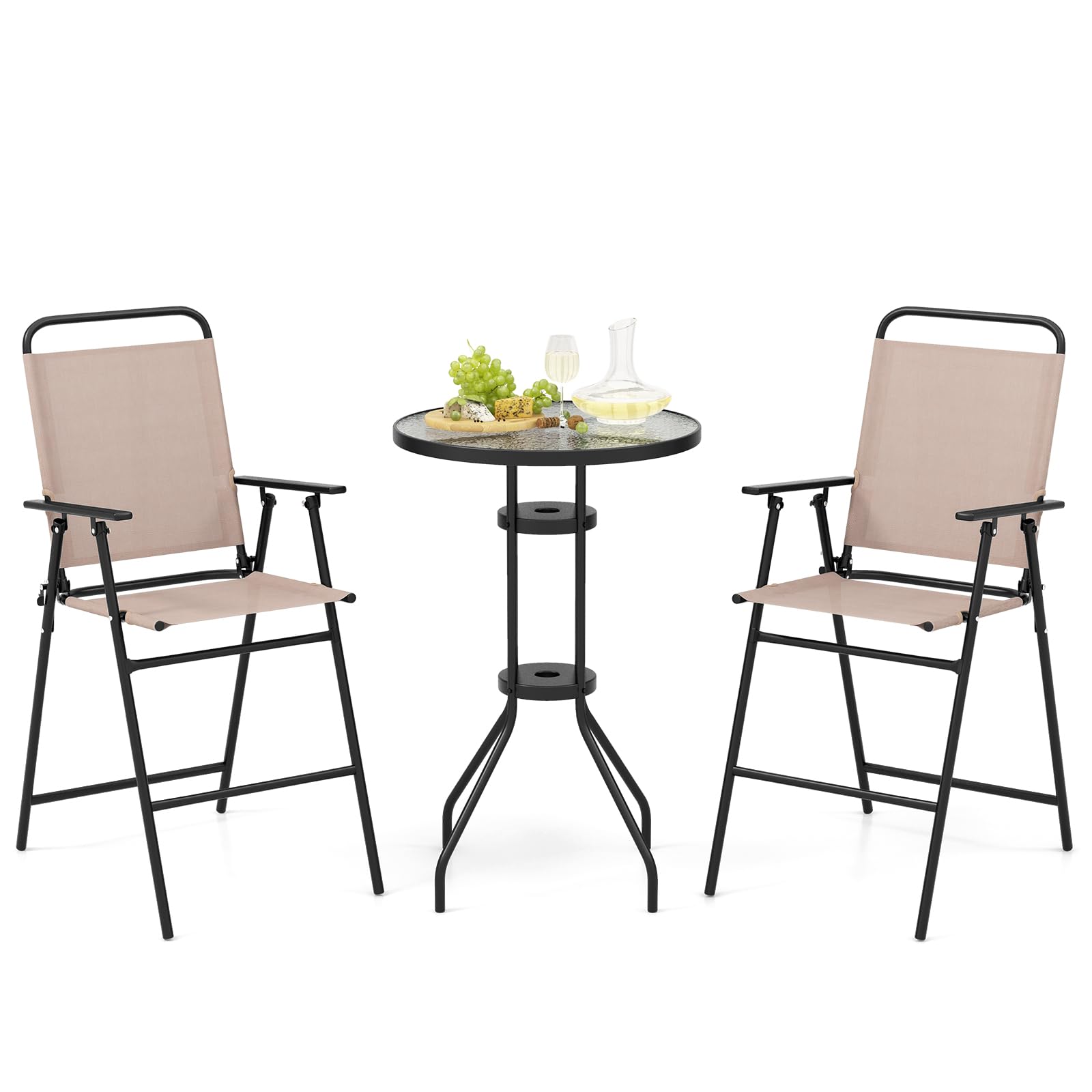 komfotteu-3-teiliges-bistroset-beige-bistrotisch-mit-schirmloch-2-klappst-hle image 1