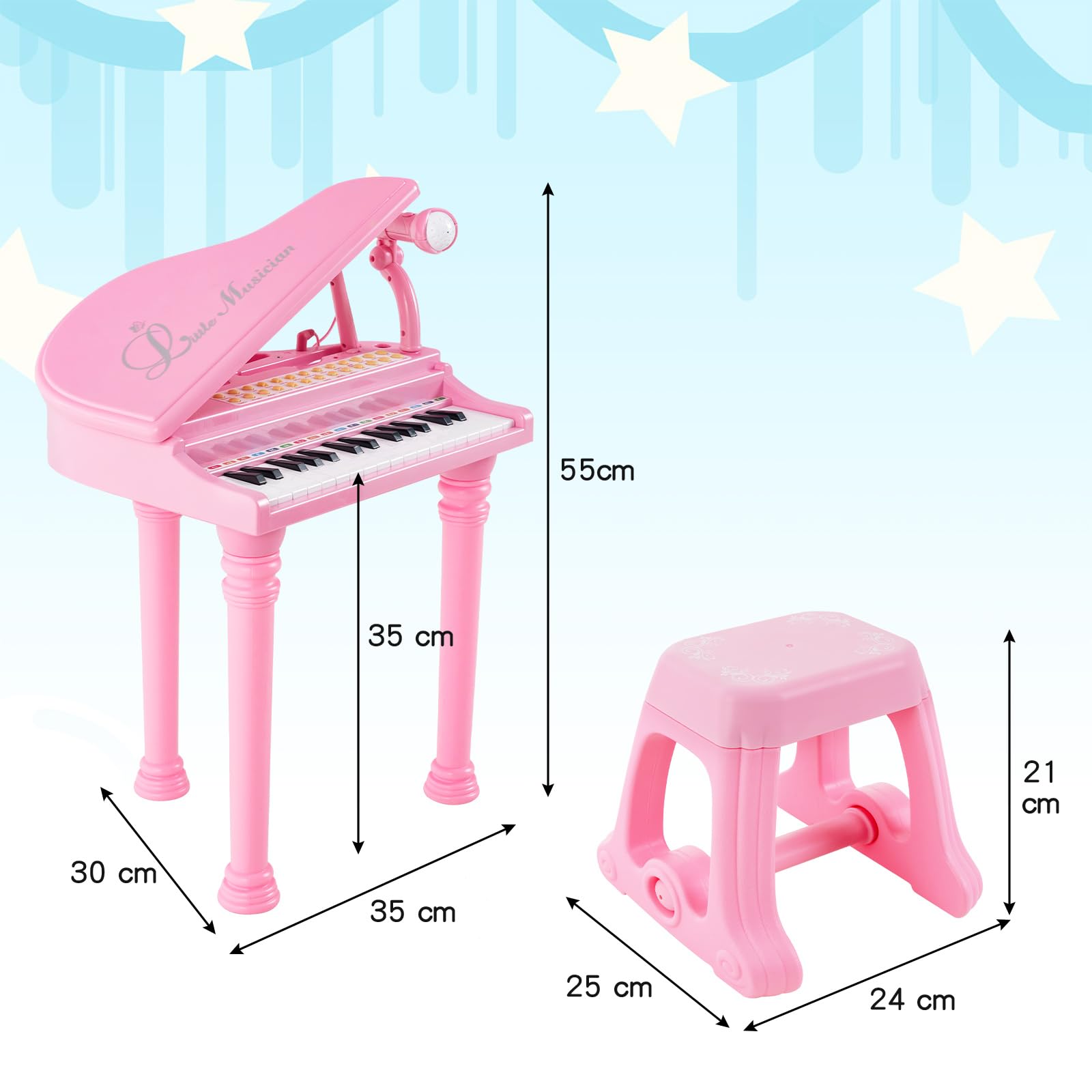 komfotteu-31-tasten-kinderklavier-set-mit-mikrofon-hocker-rosa image 7