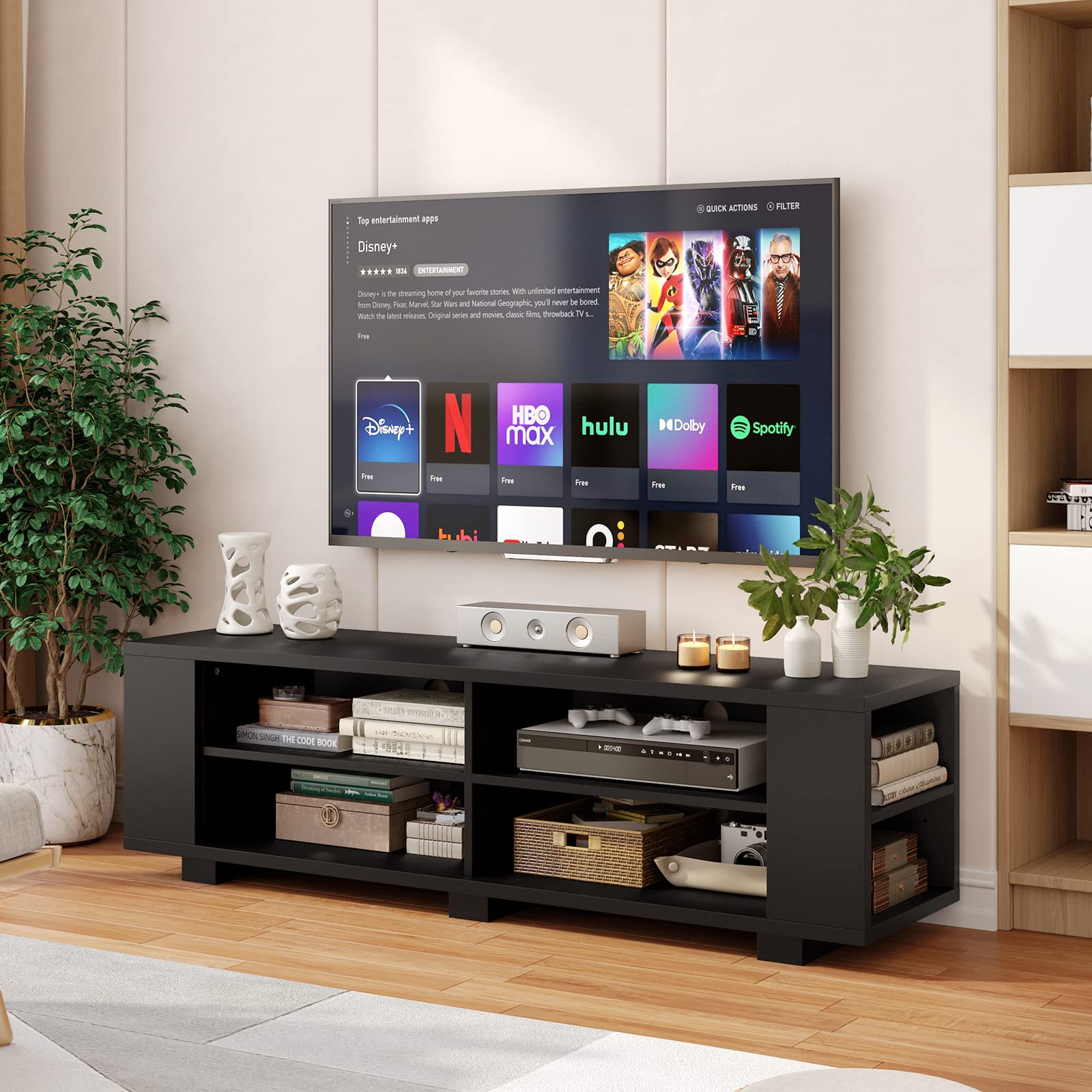 komfotteu-tv-schrank-bis-65-zoll-lowboard-150x39x45-cm-schwarz-mit-4-f-chern image 7