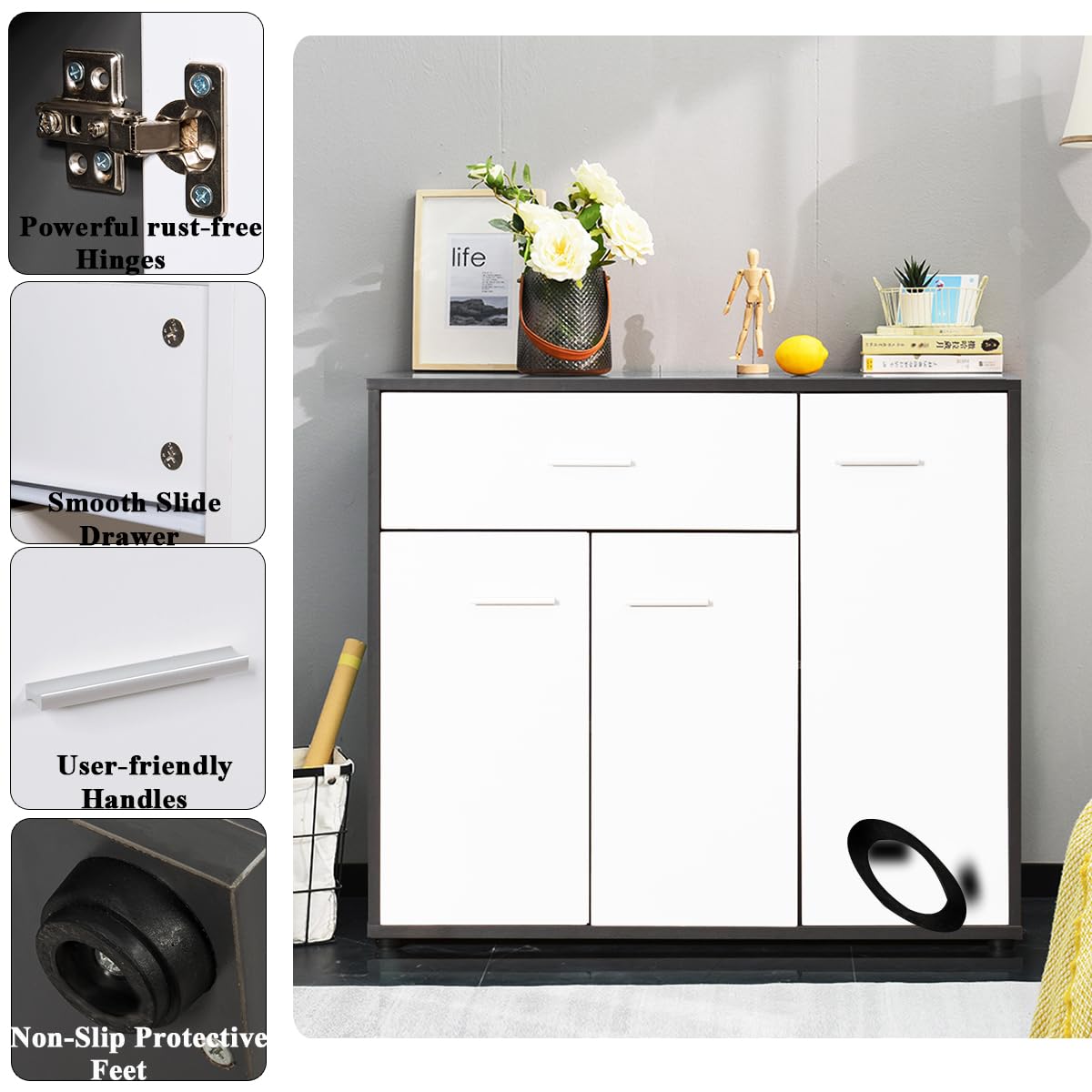 komfotteu-sideboard-kommode-wei-88x40x80-cm-mit-schublade image 6