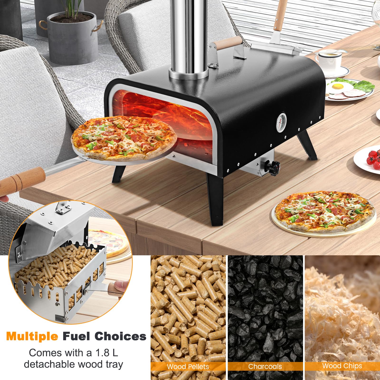 komfotteu-pizzaofen-outdoor-holzofen-edelstahl-mit-30-cm-pizzastein-thermometer- image 3