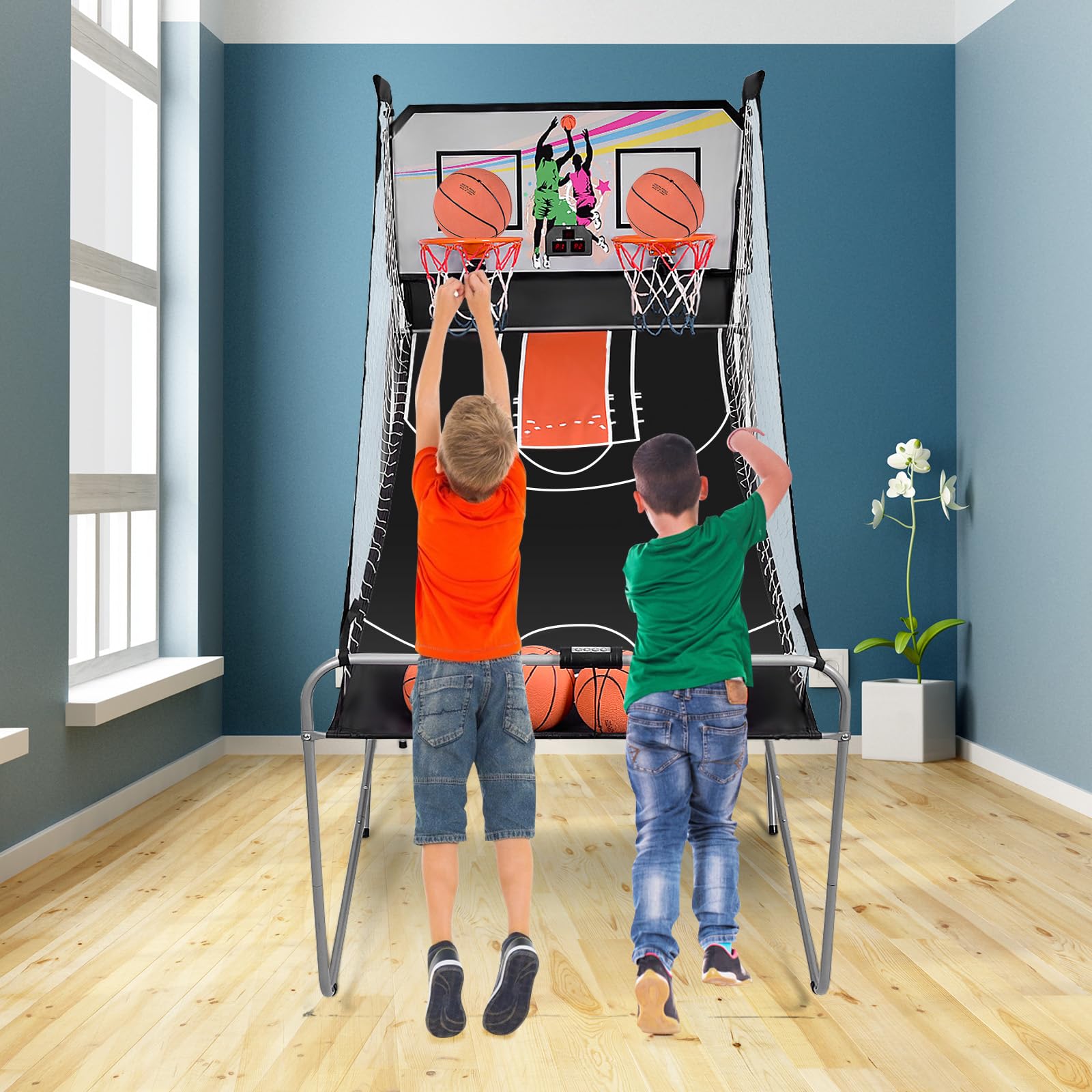 komfotteu-basketballautomat-klappbar-mit-2-k-rben-grau image 2