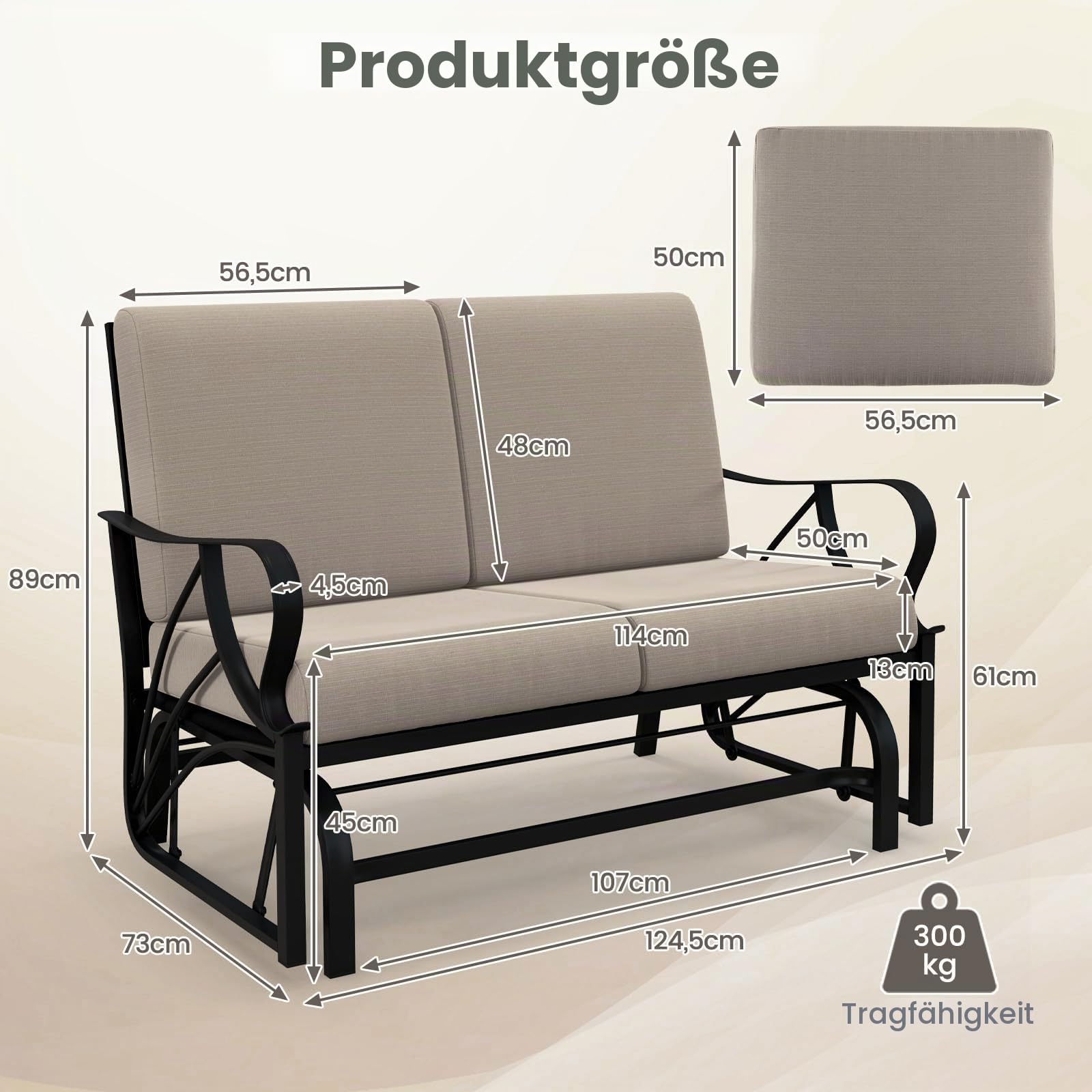 komfotteu-2-sitzer-schaukelstuhl-khaki-124-5x73x89-cm-gartenschaukel-mit-eisenra image 3