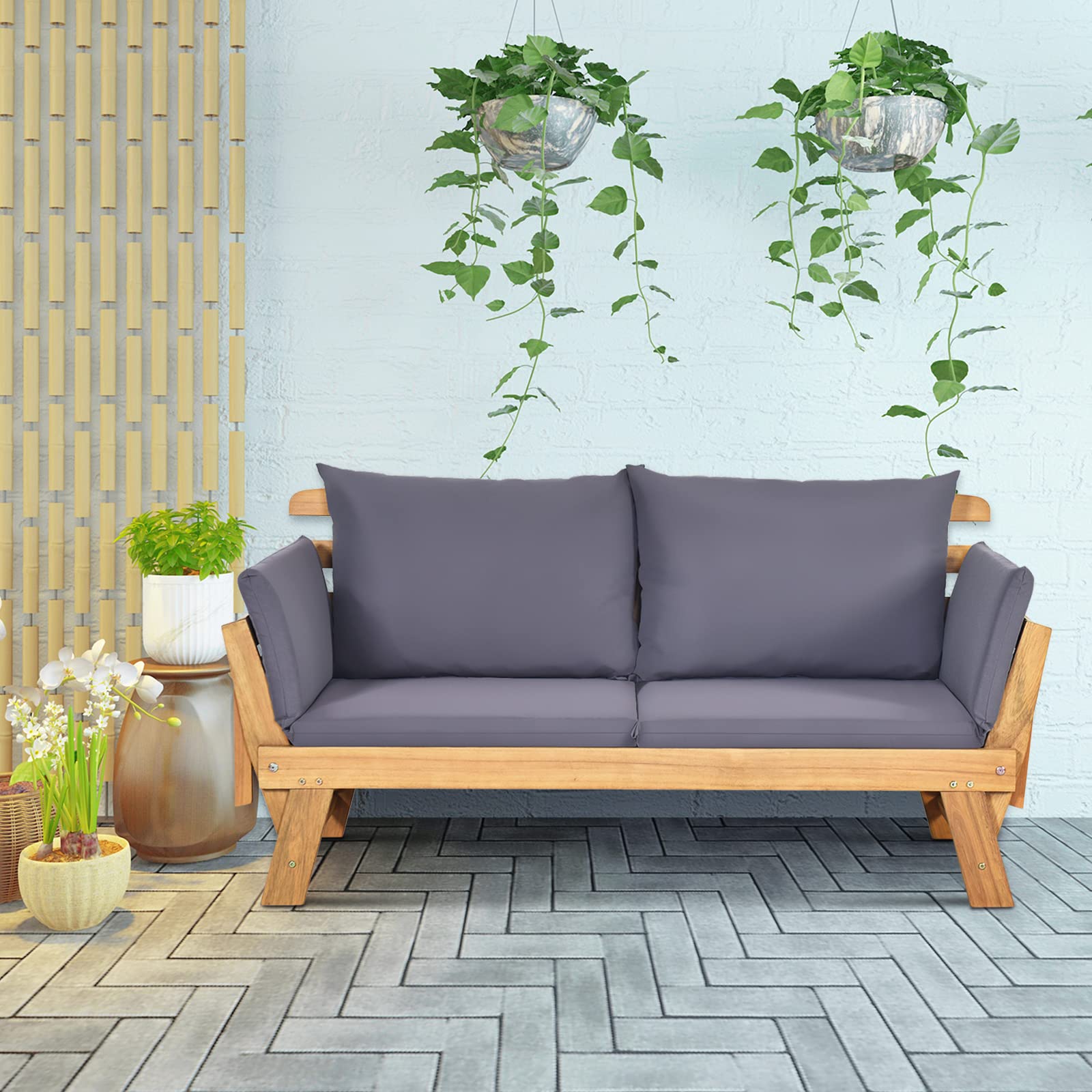 komfotteu-gartenbank-aus-holz-165-x-65-x-88-cm-verstellbare-multifunktionsbank-g image 7