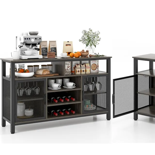 komfotteu-sideboard-k-chenschrank-100x40x78-cm-grau-mit-flaschen-glashalter image 1
