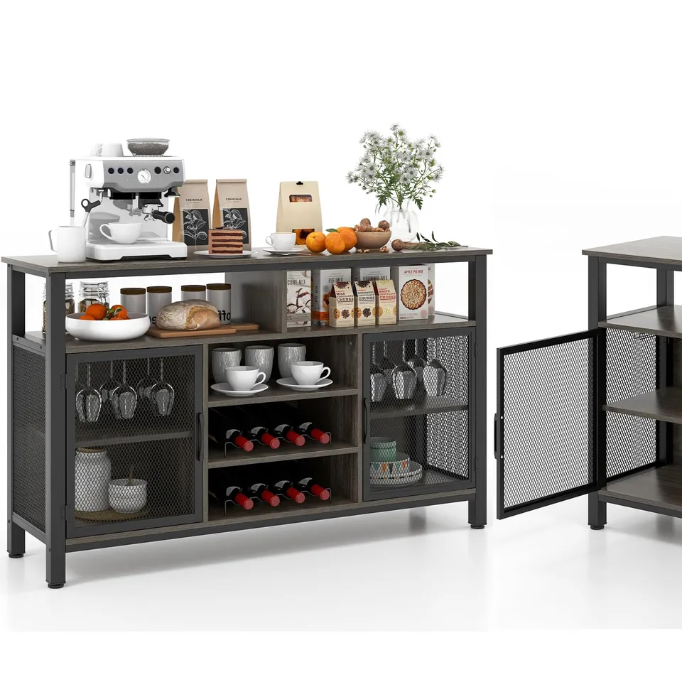 komfotteu-sideboard-k-chenschrank-100x40x78-cm-grau-mit-flaschen-glashalter image 1