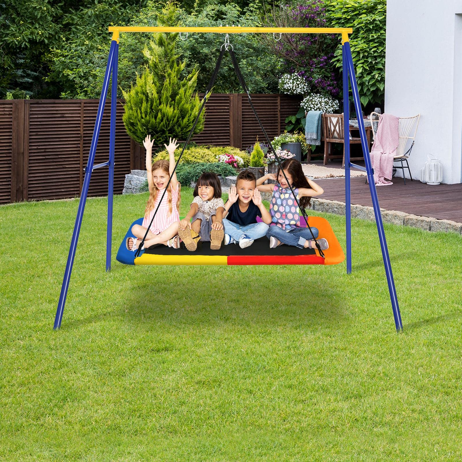 komfotteu-doppel-schaukelgestell-f-r-nestschaukel-kinderschaukel-blau-gelb image 7