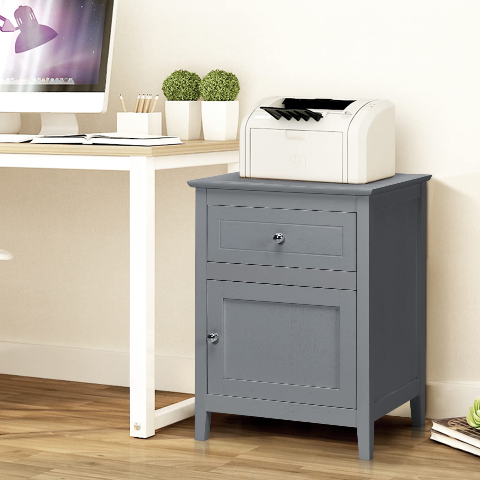 komfotteu-nachttisch-aus-holz-2er-set-grau-mit-schublade-schrank image 6