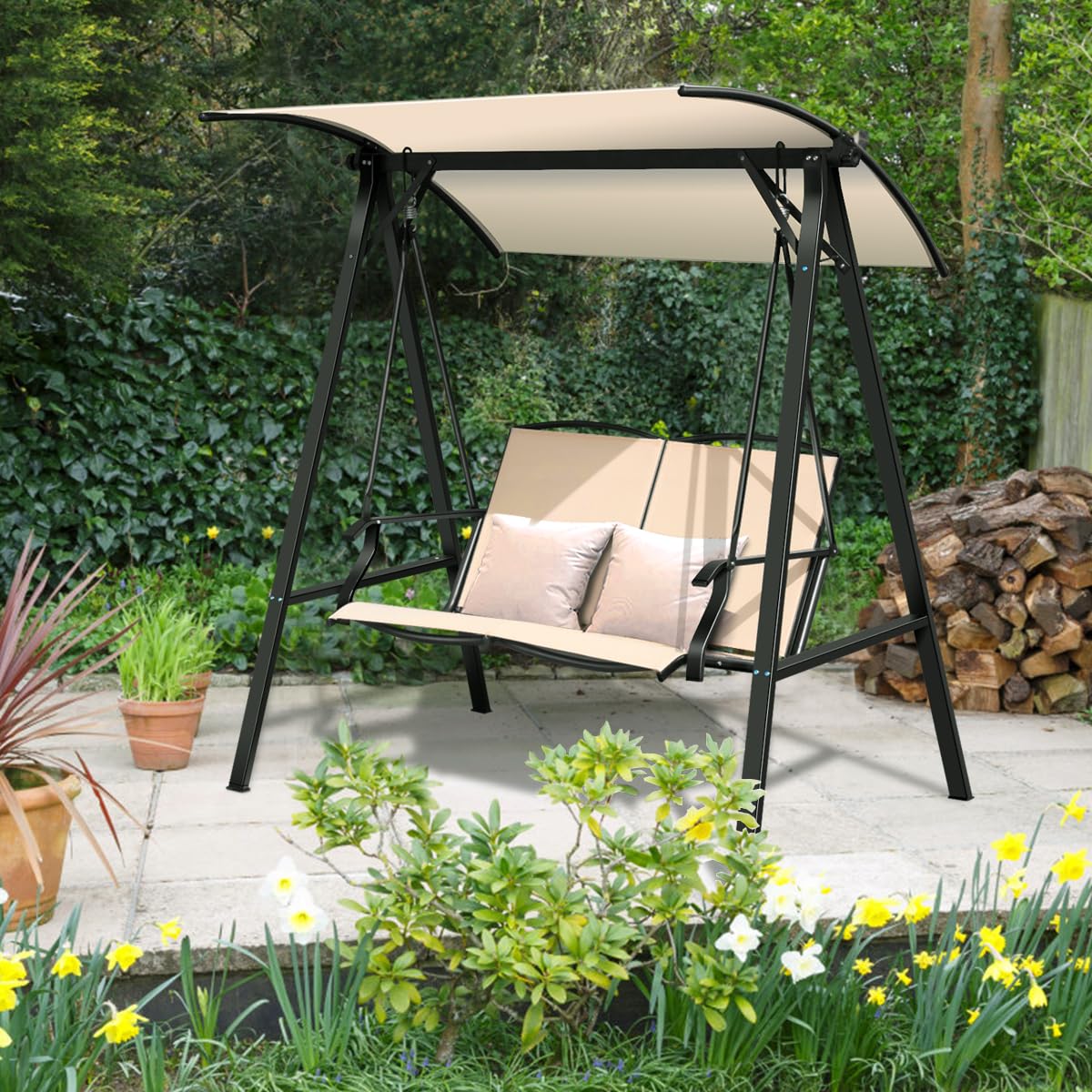 komfotteu-hollywoodschaukel-2-personen-152cm-mit-sonnendach-beige image 7