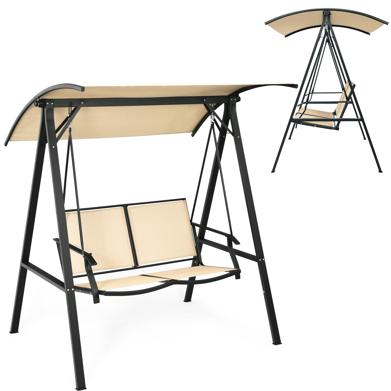 komfotteu-hollywoodschaukel-2-personen-152cm-mit-sonnendach-beige image 1