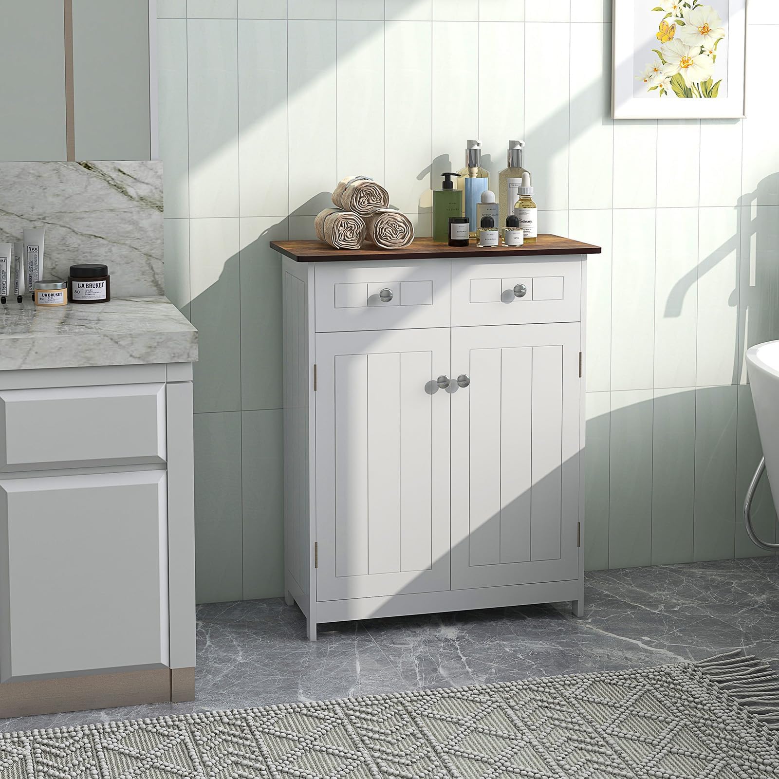 komfotteu-badzimmerschrank-wei-60x30x75-cm-mit-2-schubladen-2-t-ren-verstellbare image 2