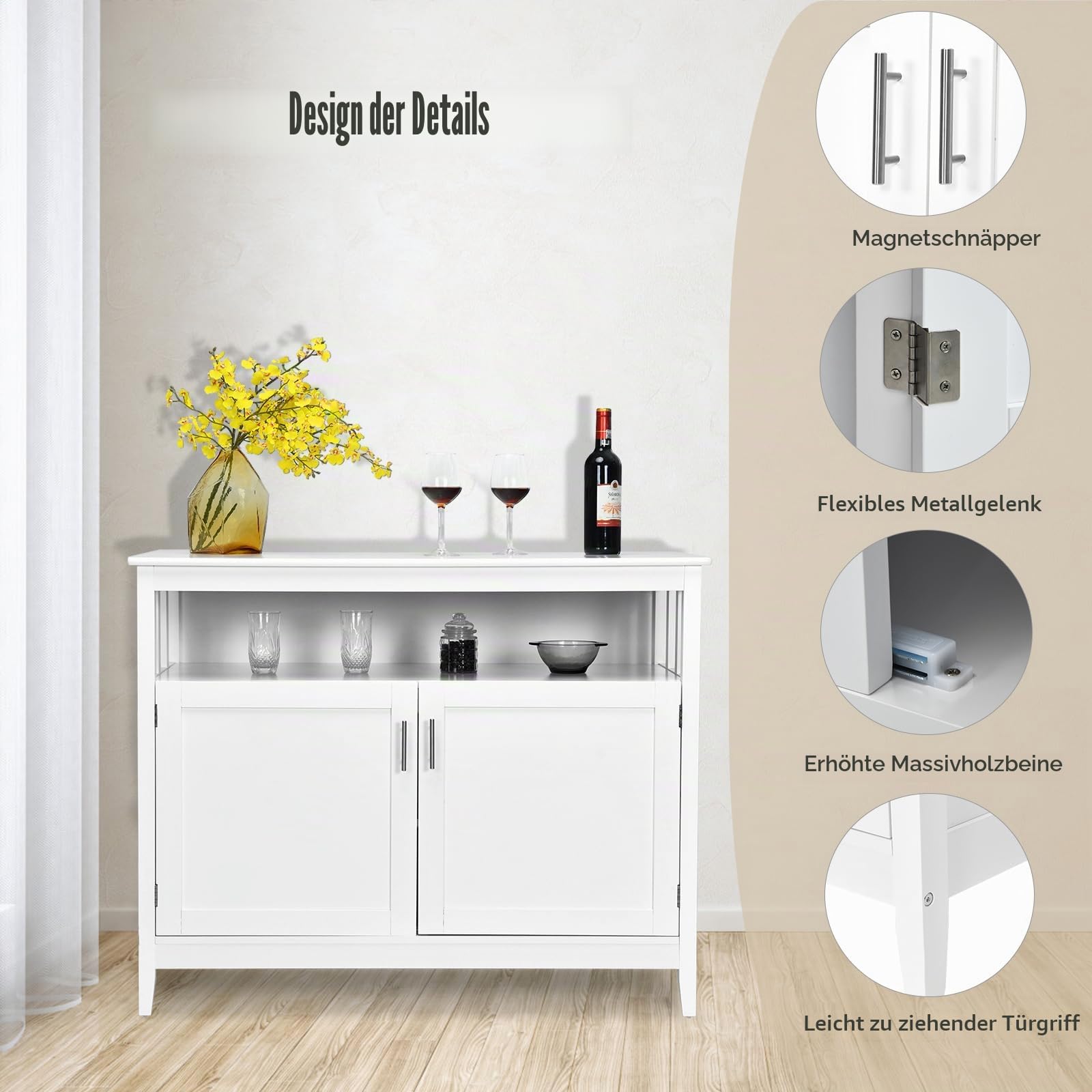 komfotteu-sideboard-kiefernholz-114x51x91-cm-mit-verstellbaren-regalen image 6