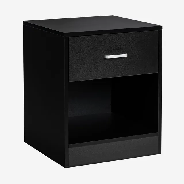 komfotteu-nachttisch-schwarz-mit-schublade-und-offenem-fach image 1